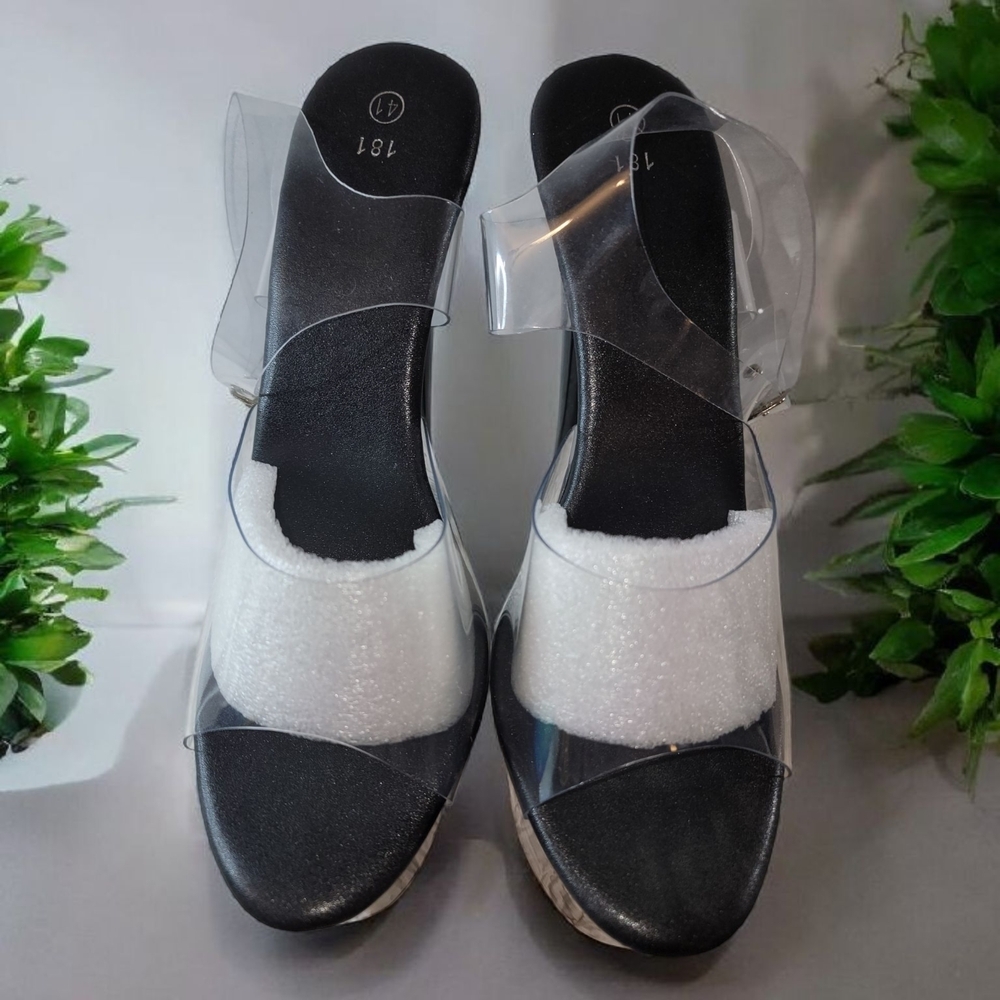 181 Size 41 EU US 9.5 Black and White Dancing Heels with Clear Foot Design. - Picture 7 of 10